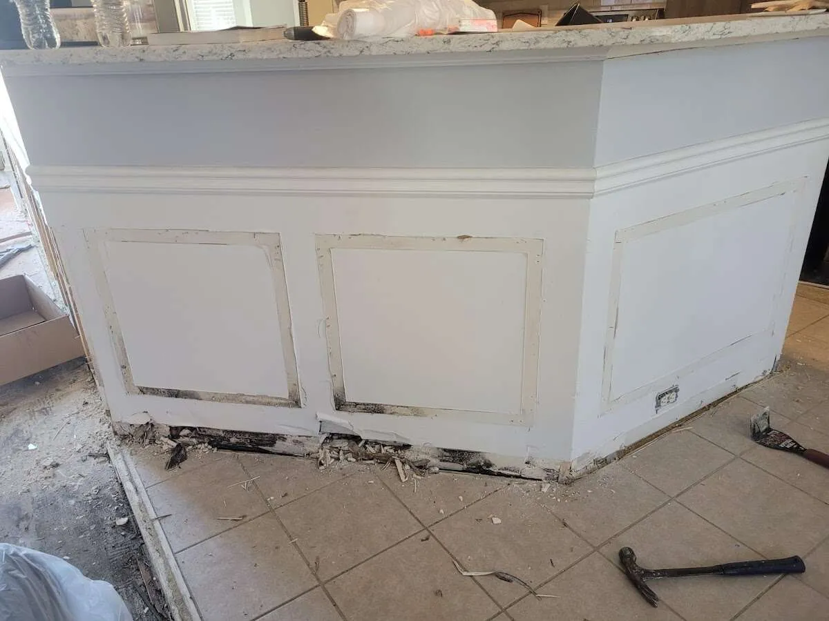 Water damage and mold on kitchen during Storm Damage Restoration in Gentry